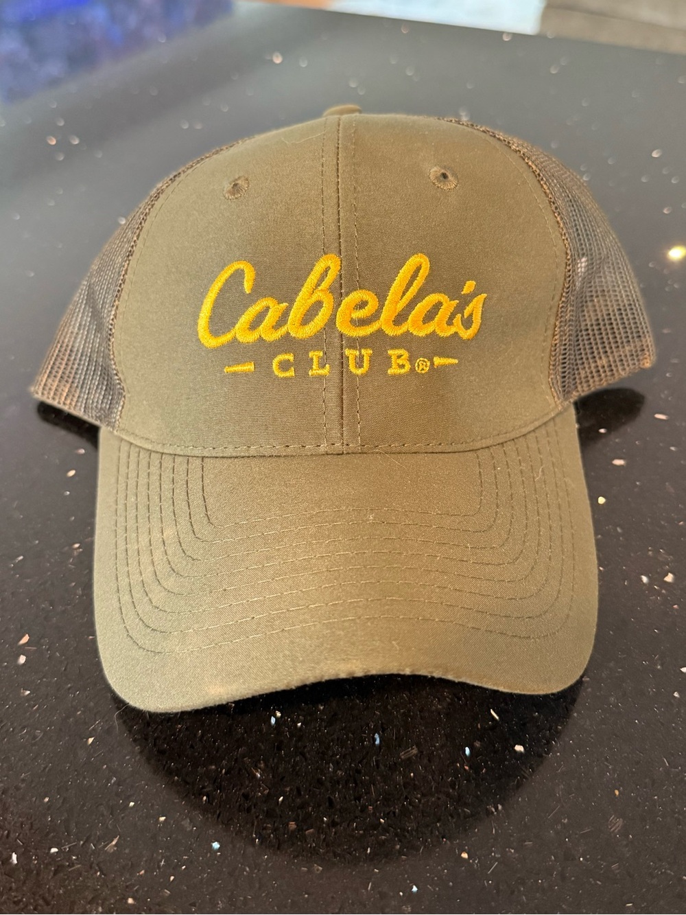 Cabela's Olive Green Trucker Cap with Yellow Logo